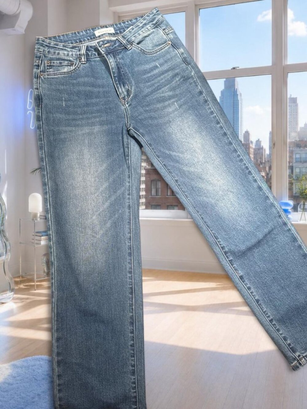 Bianco Hi-waisted Straight Leg Blue Jeans Size 25
